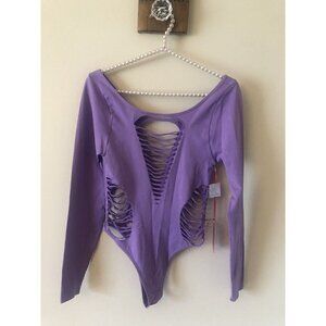 NWT Roma Concept Womens Size Small Purple Long Sleeve Bodysuit Cutouts